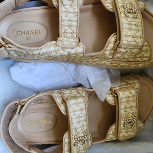 Chanel Dad Sandals 21 C Beige Raffia 36.5